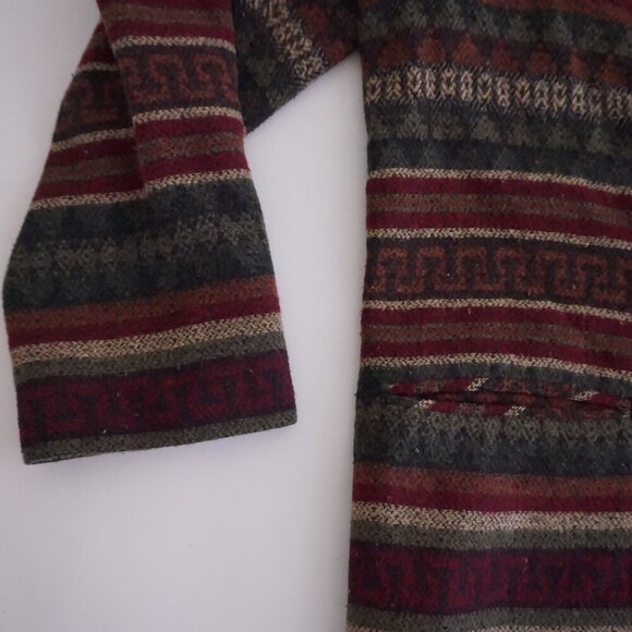 Vintage Casablanca Maroon Beige Stripe Pattern Boho Button Up Blazer 12 - Picture 9 of 10